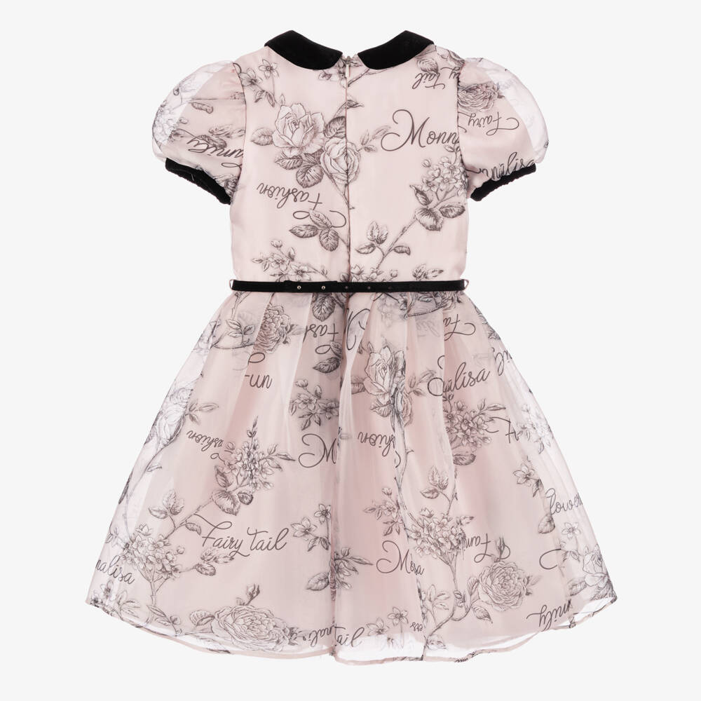 Monnalisa Chic-Girls Pink Organza Rose Print Dress | Childrensalon Outlet