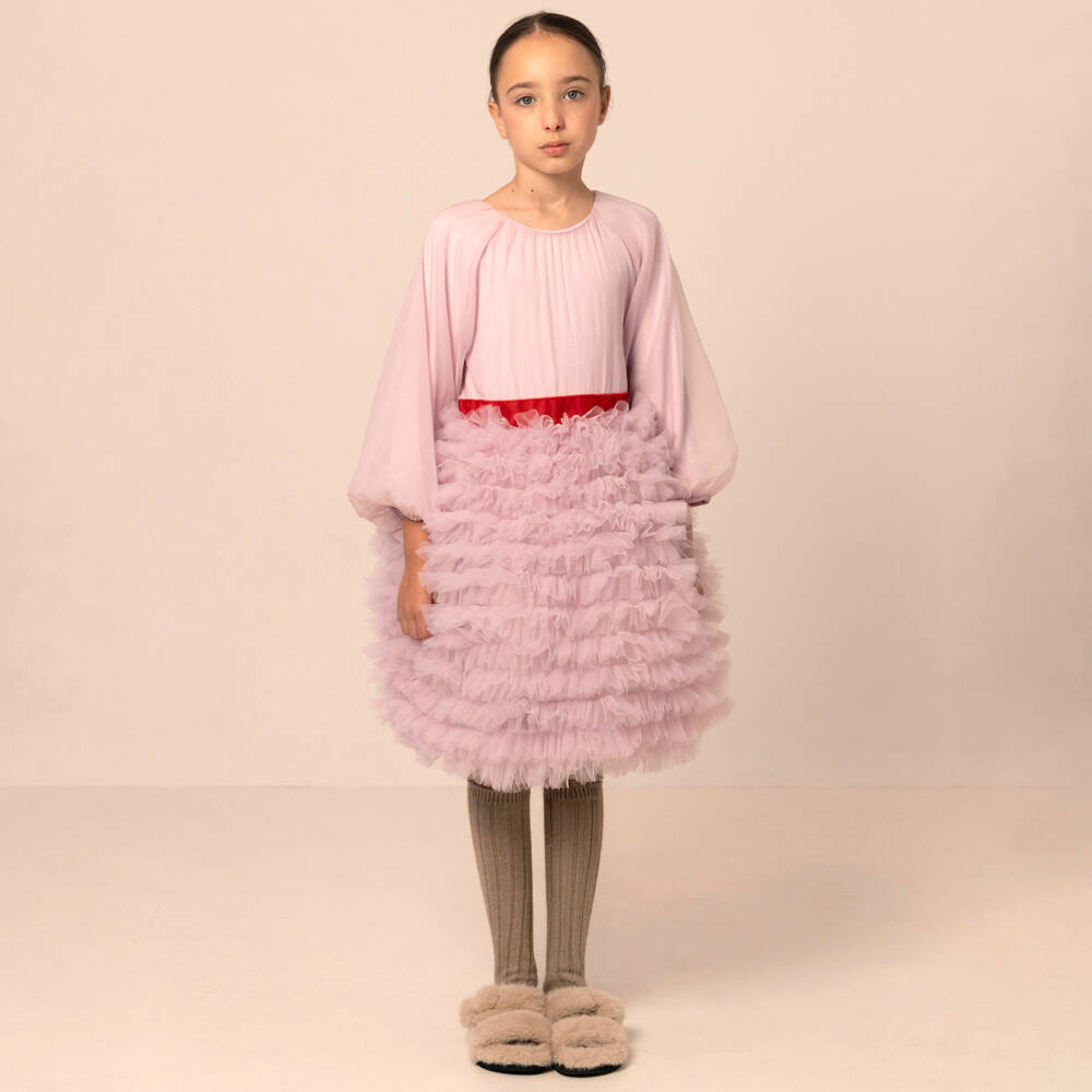 RaspberryPlum-Girls Pink Organza & Ruffle Tulle Dress | Childrensalon Outlet