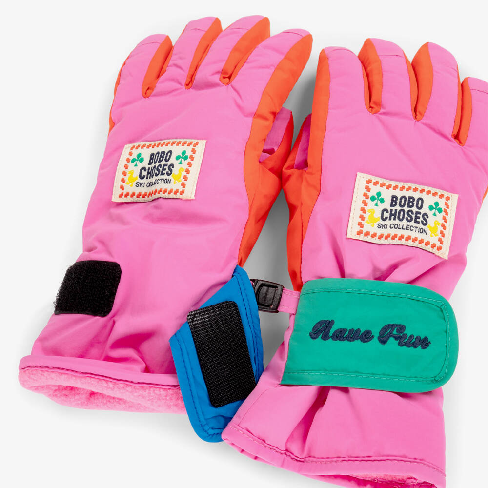 Bobo Choses-Girls Pink Padded & Fleece-Lined Ski Gloves | Childrensalon Outlet