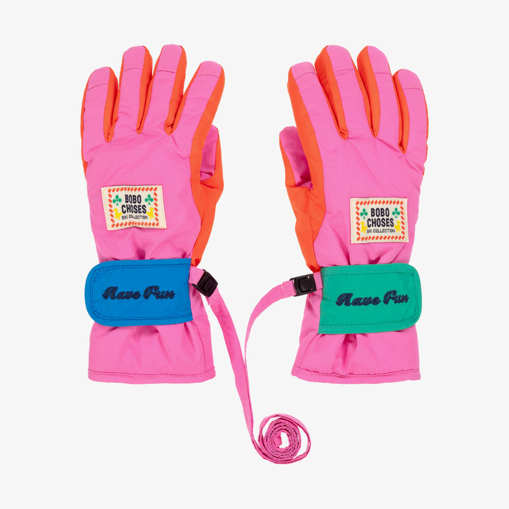 Bobo Choses-Girls Pink Padded & Fleece-Lined Ski Gloves | Childrensalon Outlet
