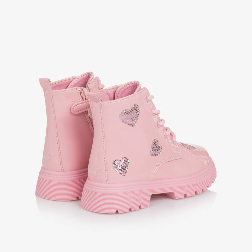 A Dee-Girls Pink Patent Heart Boots | Childrensalon Outlet