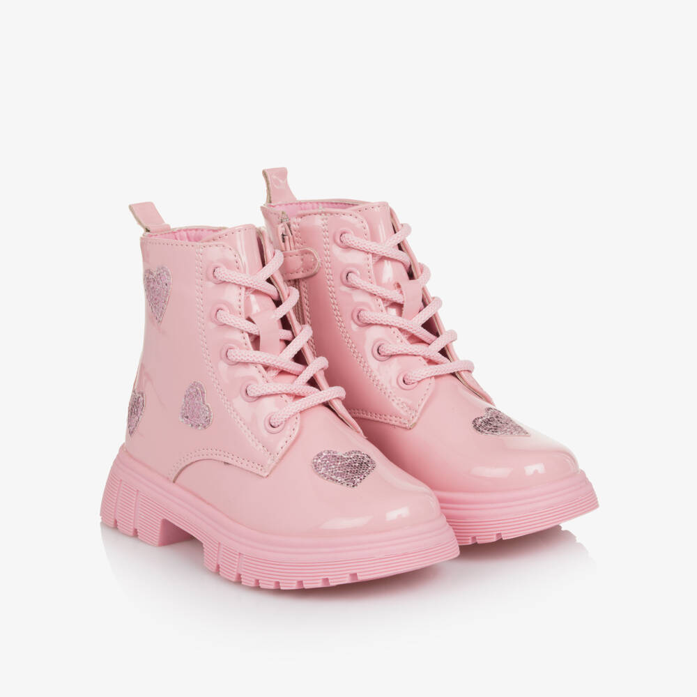 A Dee-Girls Pink Patent Heart Boots | Childrensalon Outlet
