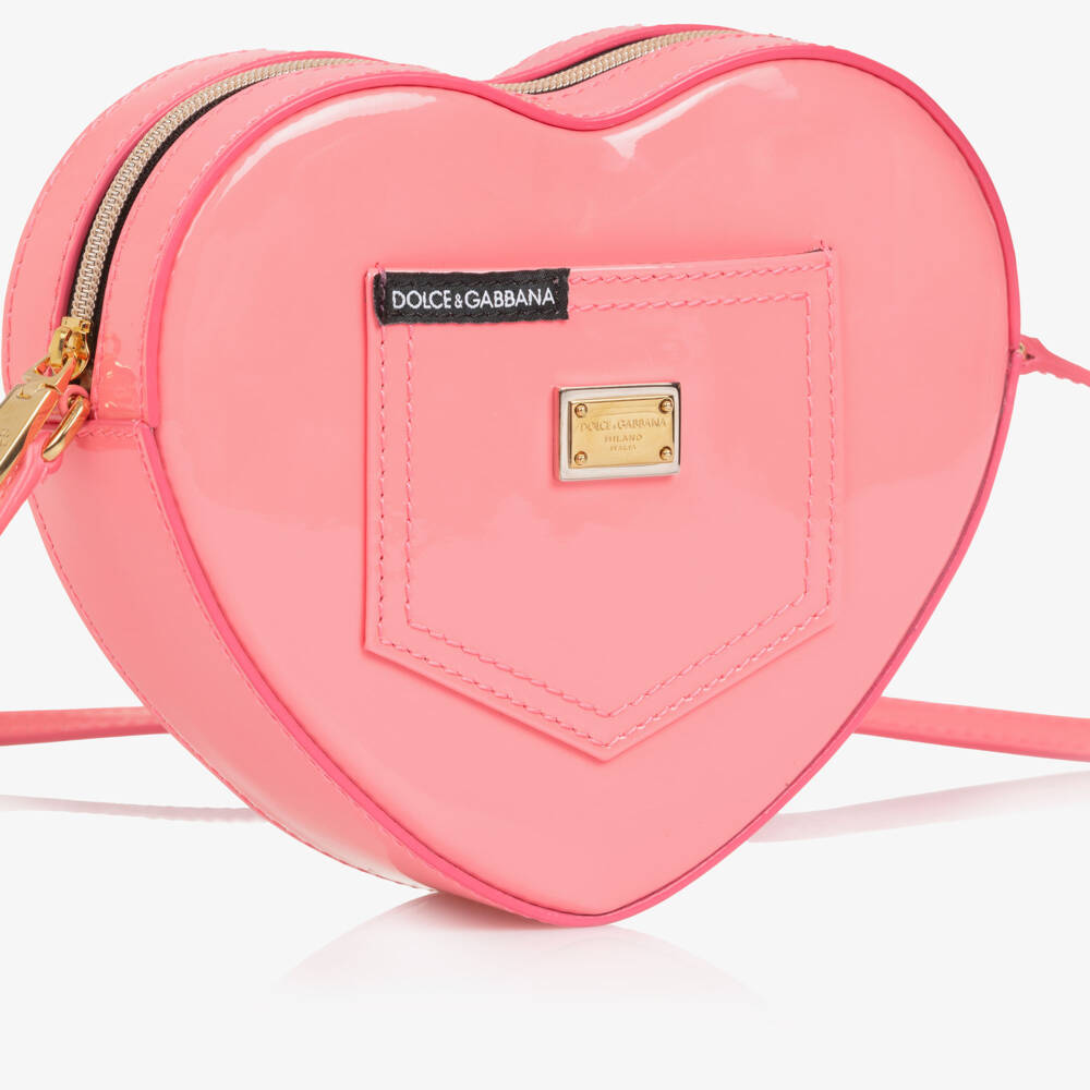 Dolce & Gabbana-Girls Pink Patent Leather Heart Handbag (16cm) | Childrensalon Outlet