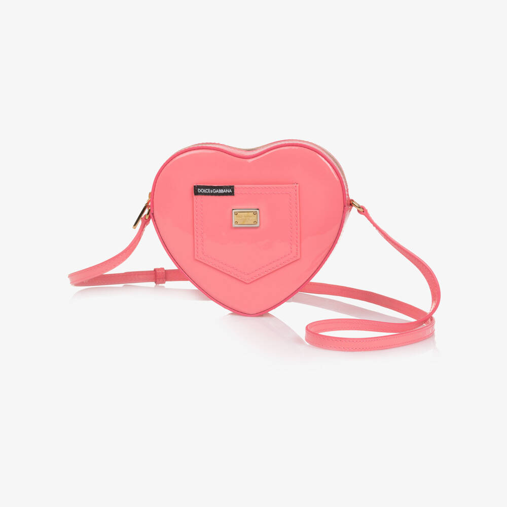 Dolce & Gabbana-Girls Pink Patent Leather Heart Handbag (16cm) | Childrensalon Outlet