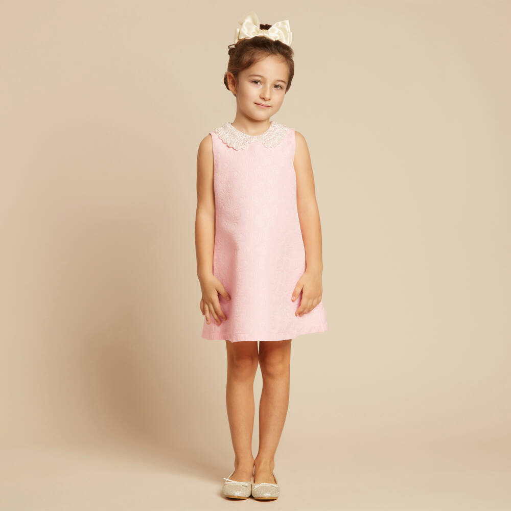 Romano-Girls Pink Pearl Collar Dress | Childrensalon Outlet