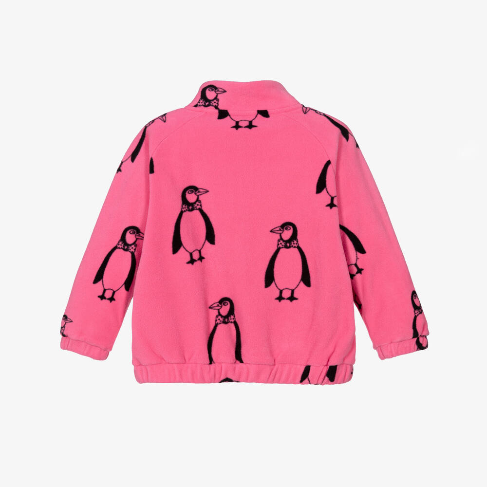 Mini Rodini-Girls Pink Penguin Print Polar Fleece Zip-Up Top | Childrensalon Outlet