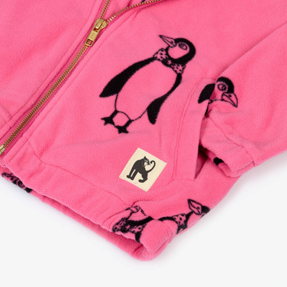 Mini Rodini-Girls Pink Penguin Print Polar Fleece Zip-Up Top | Childrensalon Outlet