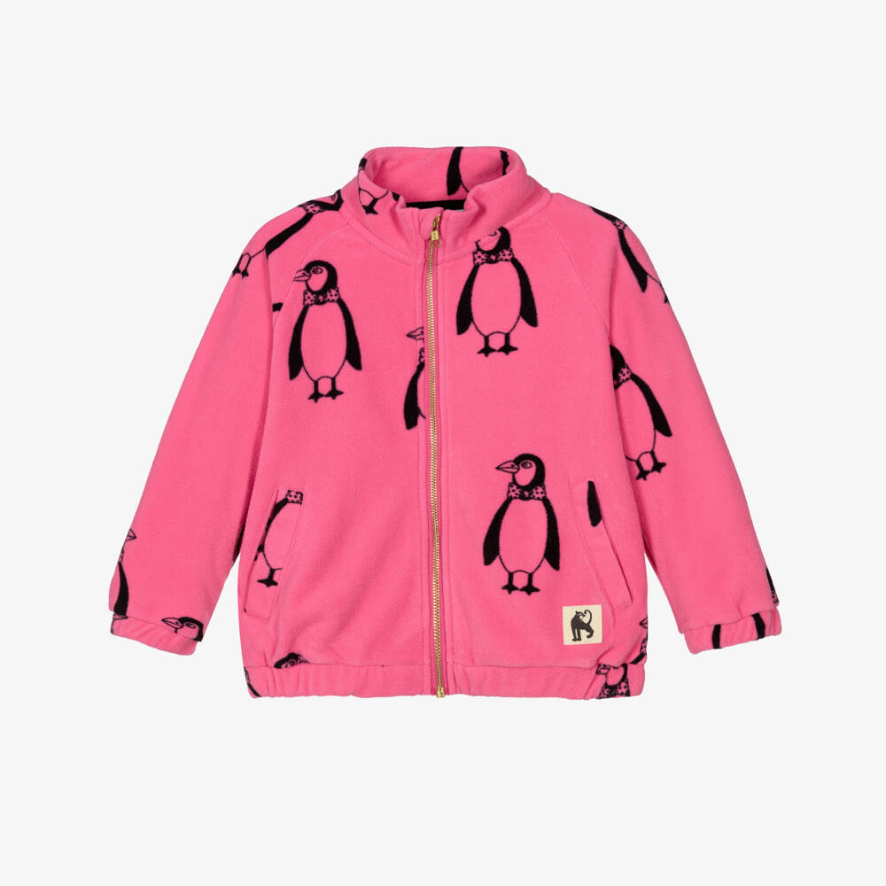 Mini Rodini-Girls Pink Penguin Print Polar Fleece Zip-Up Top | Childrensalon Outlet