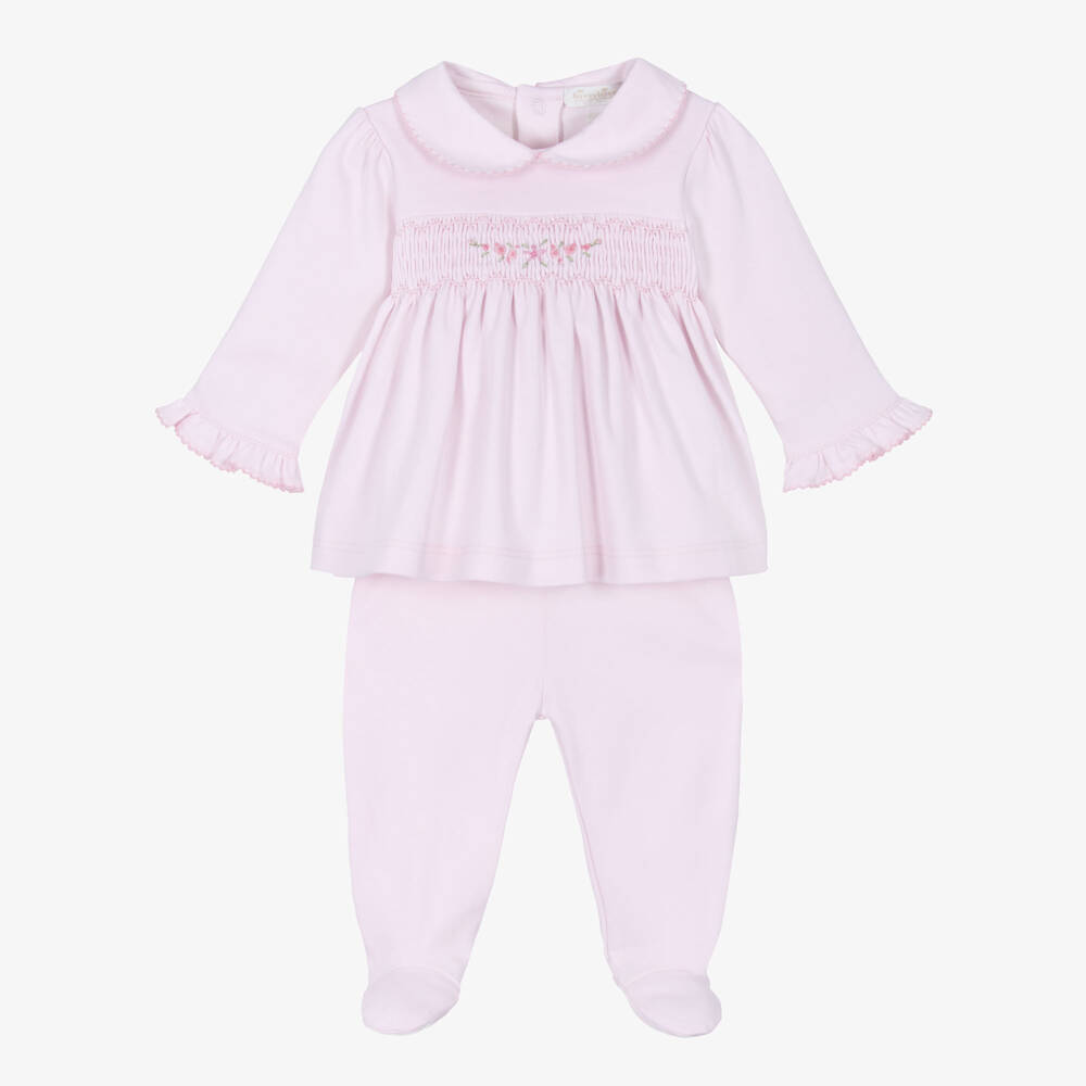 Kissy Kissy-Girls Pink Pima Cotton Hand-Smocked 2 Piece Babygrow | Childrensalon Outlet