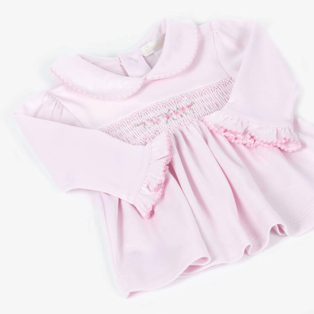 Kissy Kissy-Girls Pink Pima Cotton Hand-Smocked 2 Piece Babygrow | Childrensalon Outlet