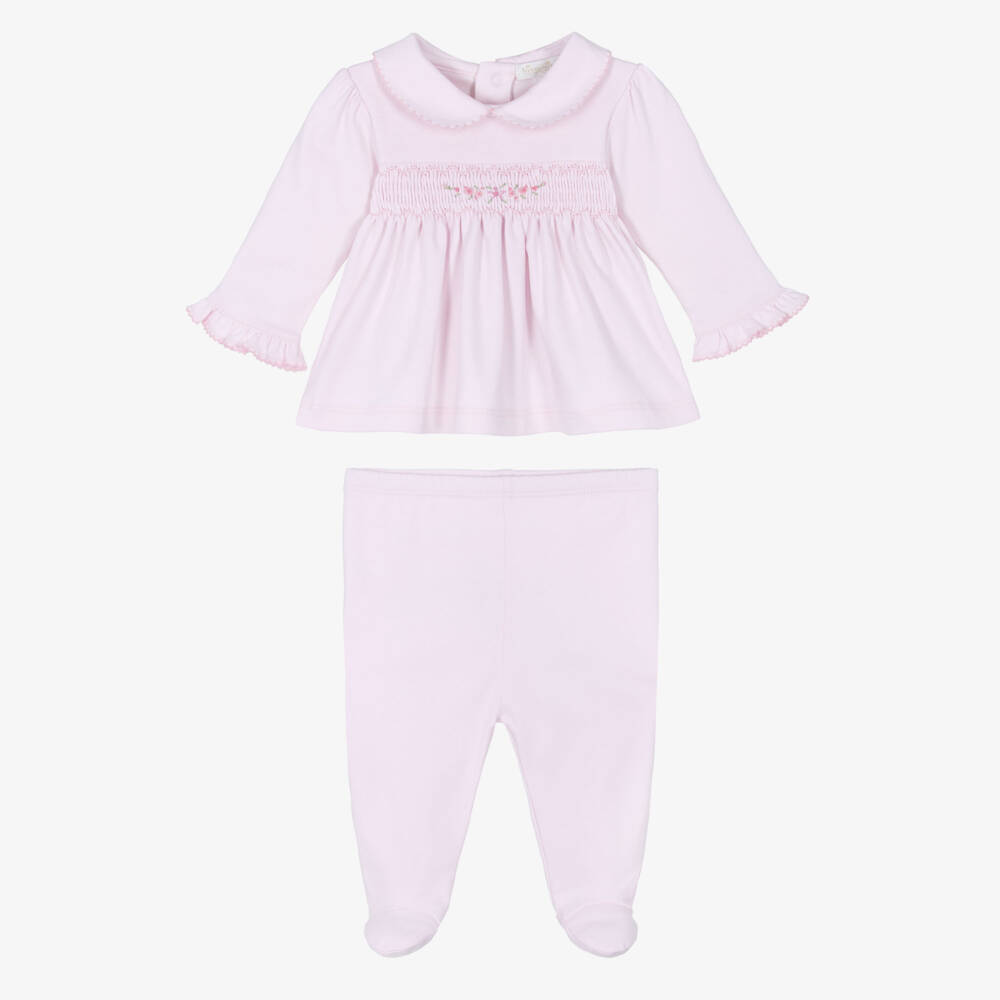 Kissy Kissy-Girls Pink Pima Cotton Hand-Smocked 2 Piece Babygrow | Childrensalon Outlet
