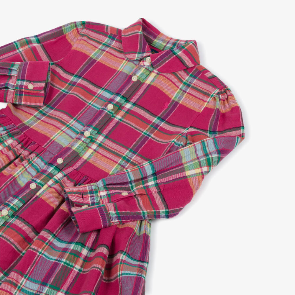 Ralph Lauren-Girls Pink Plaid Cotton Shirt Dress | Childrensalon Outlet