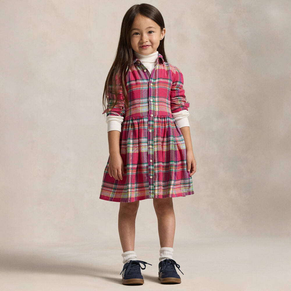 Ralph Lauren-Girls Pink Plaid Cotton Shirt Dress | Childrensalon Outlet