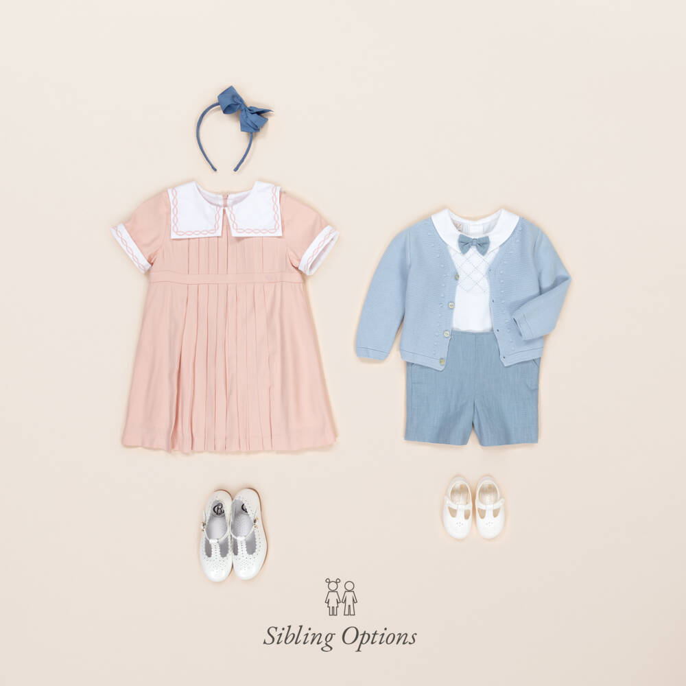Beatrice & George-Girls Pink Pleated Dress with Square Collar | Childrensalon Outlet