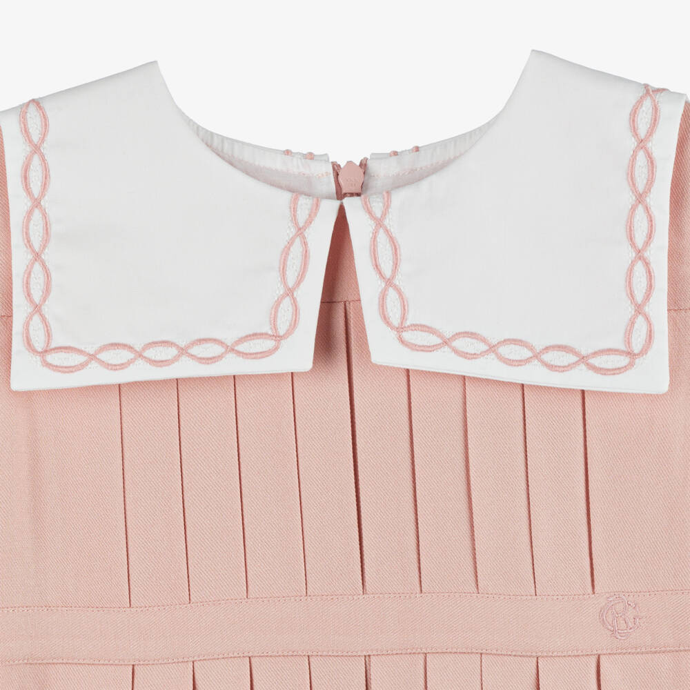 Beatrice & George-Girls Pink Pleated Dress with Square Collar | Childrensalon Outlet