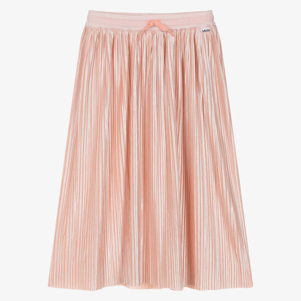 Molo-Girls Pink Pleated Velour Skirt | Childrensalon Outlet
