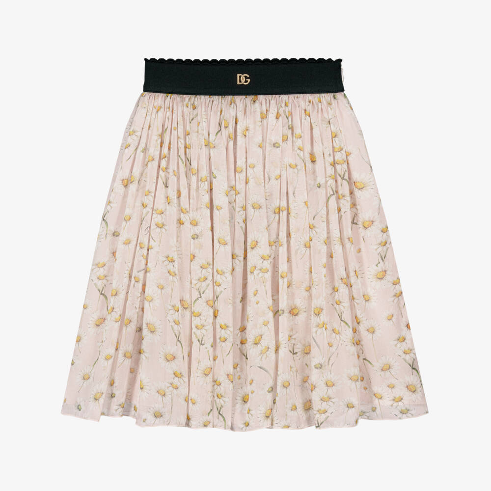 Dolce & Gabbana-Girls Pink Pure Silk Skirt with Dasiy Print | Childrensalon Outlet