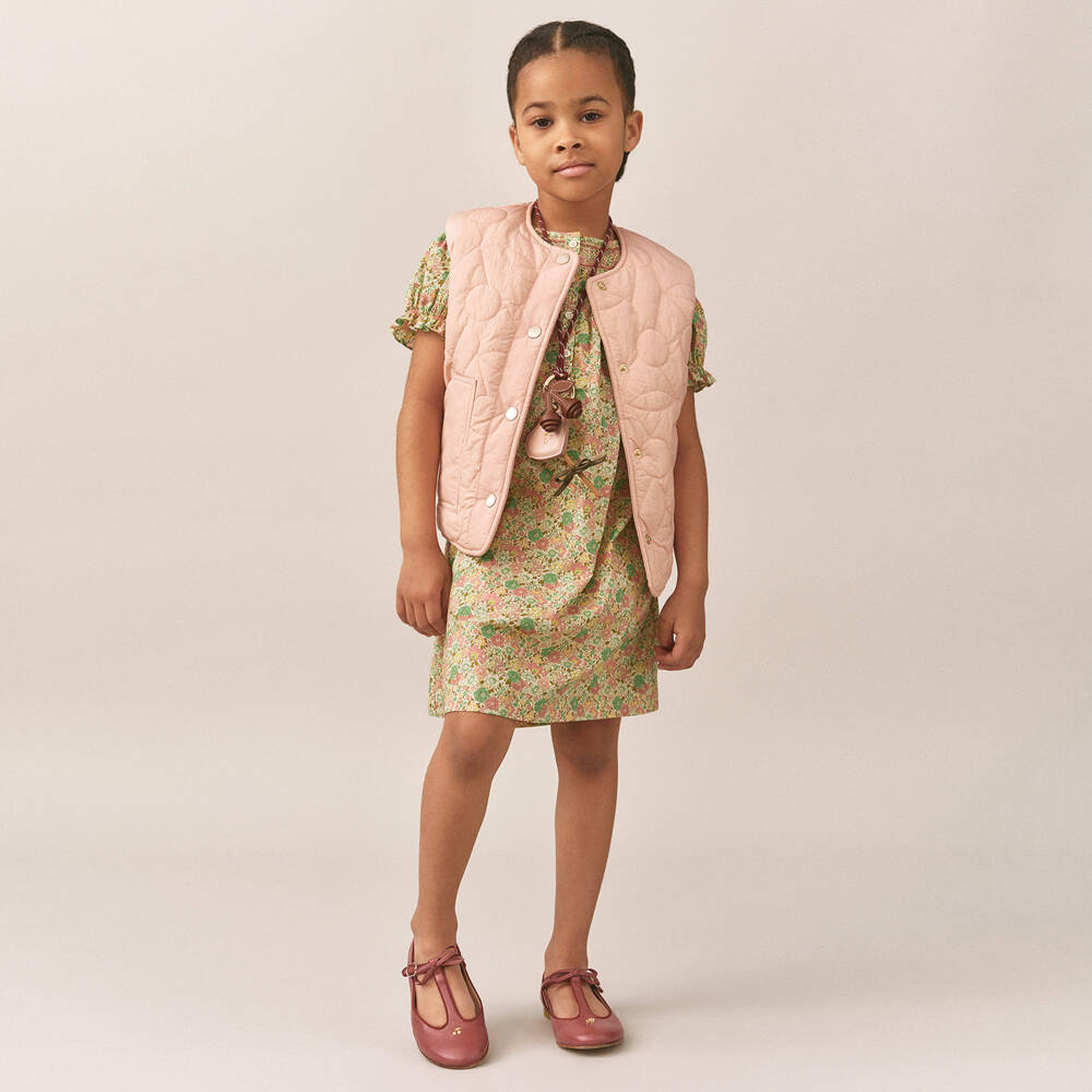 Bonpoint-Girls Pink Quilted Cherry Logo Gilet | Childrensalon Outlet