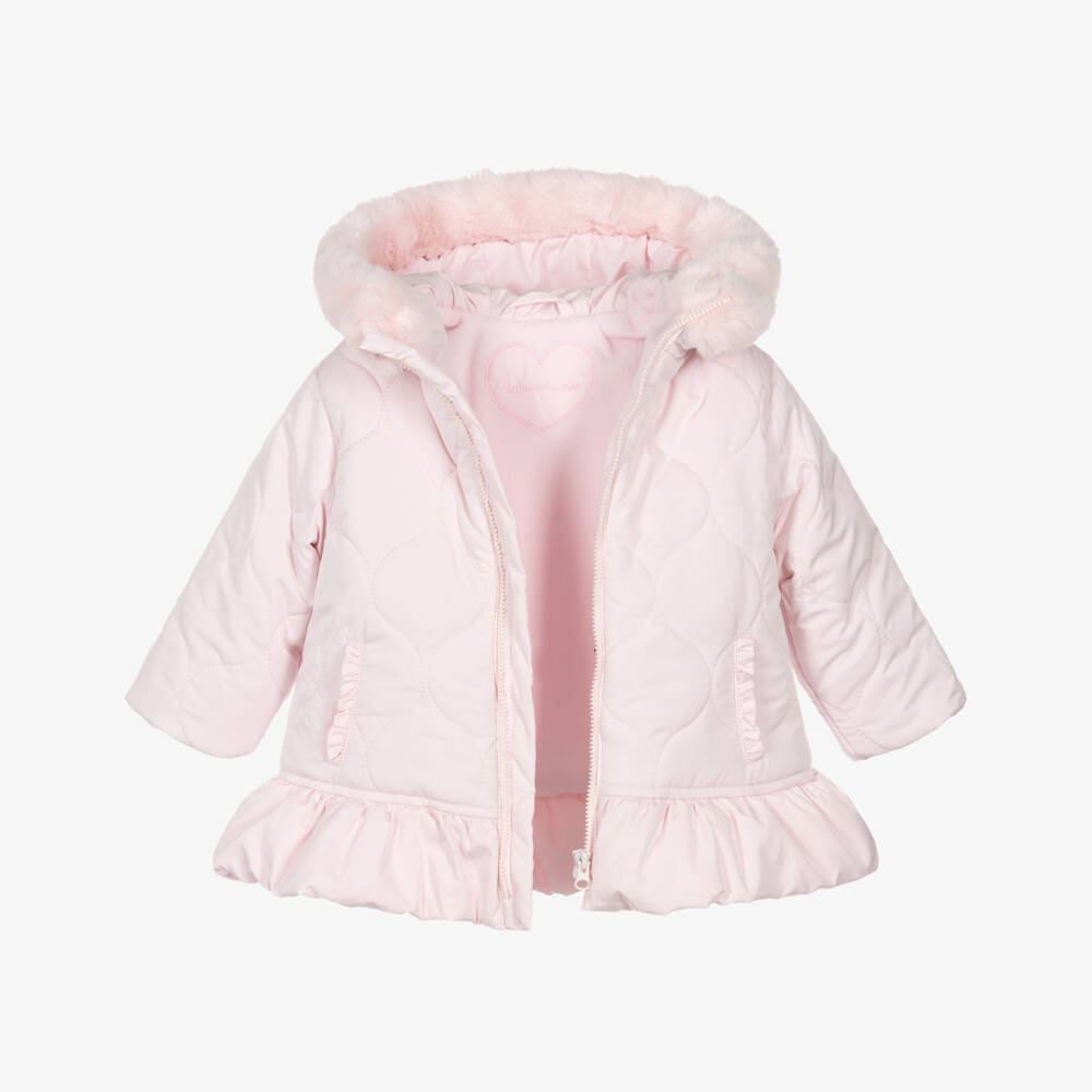 Tutto Piccolo-Girls Pink Quilted Hooded Coat with Faux Fur Trim | Childrensalon Outlet