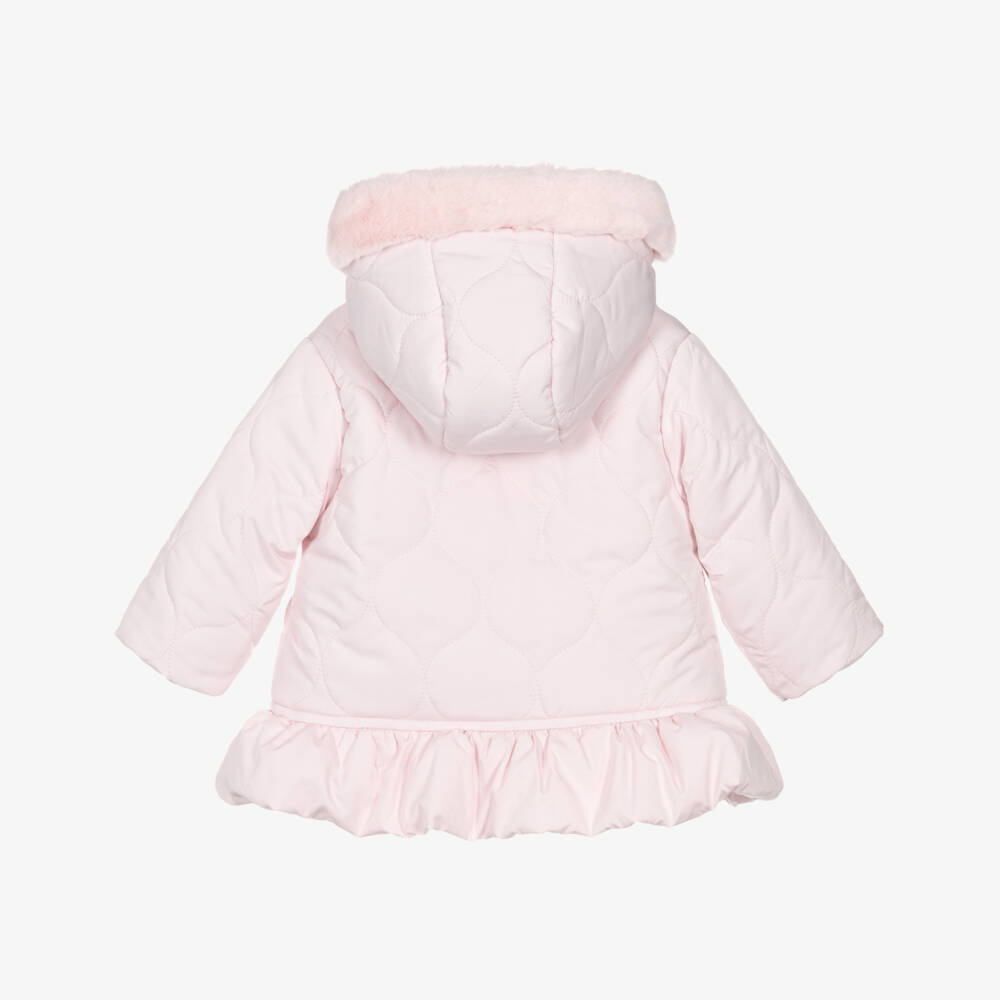Tutto Piccolo-Girls Pink Quilted Hooded Coat with Faux Fur Trim | Childrensalon Outlet