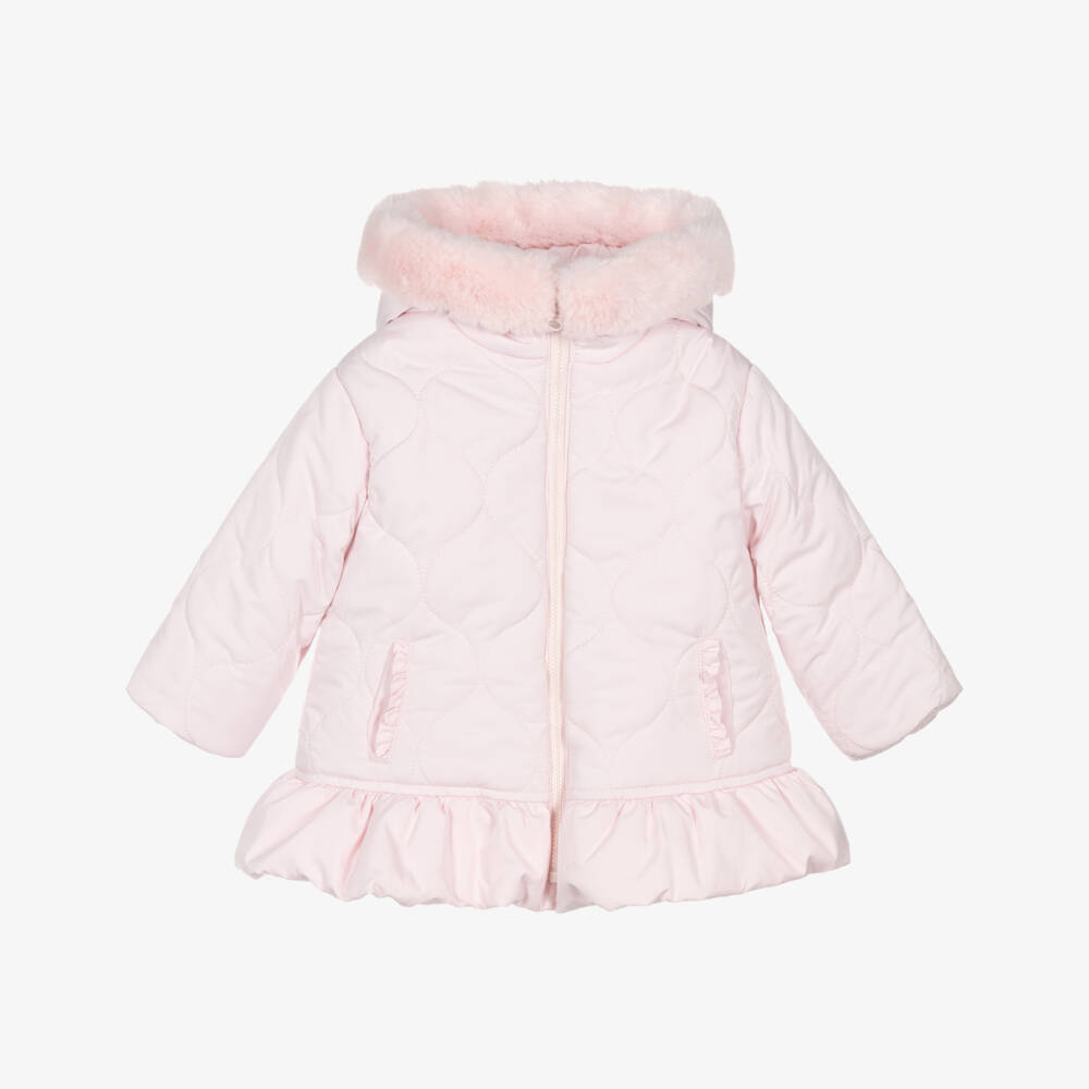 Tutto Piccolo-Girls Pink Quilted Hooded Coat with Faux Fur Trim | Childrensalon Outlet