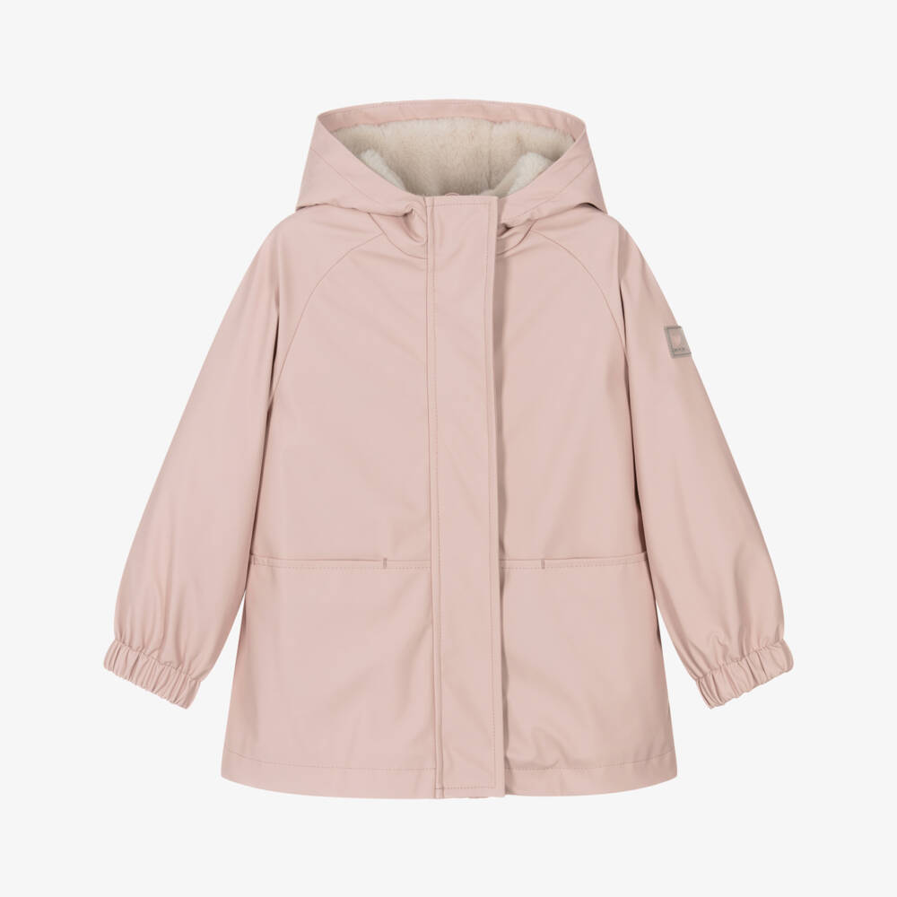 Mayoral-Girls Pink Raincoat with Fleece & Faux Fur Lining | Childrensalon Outlet