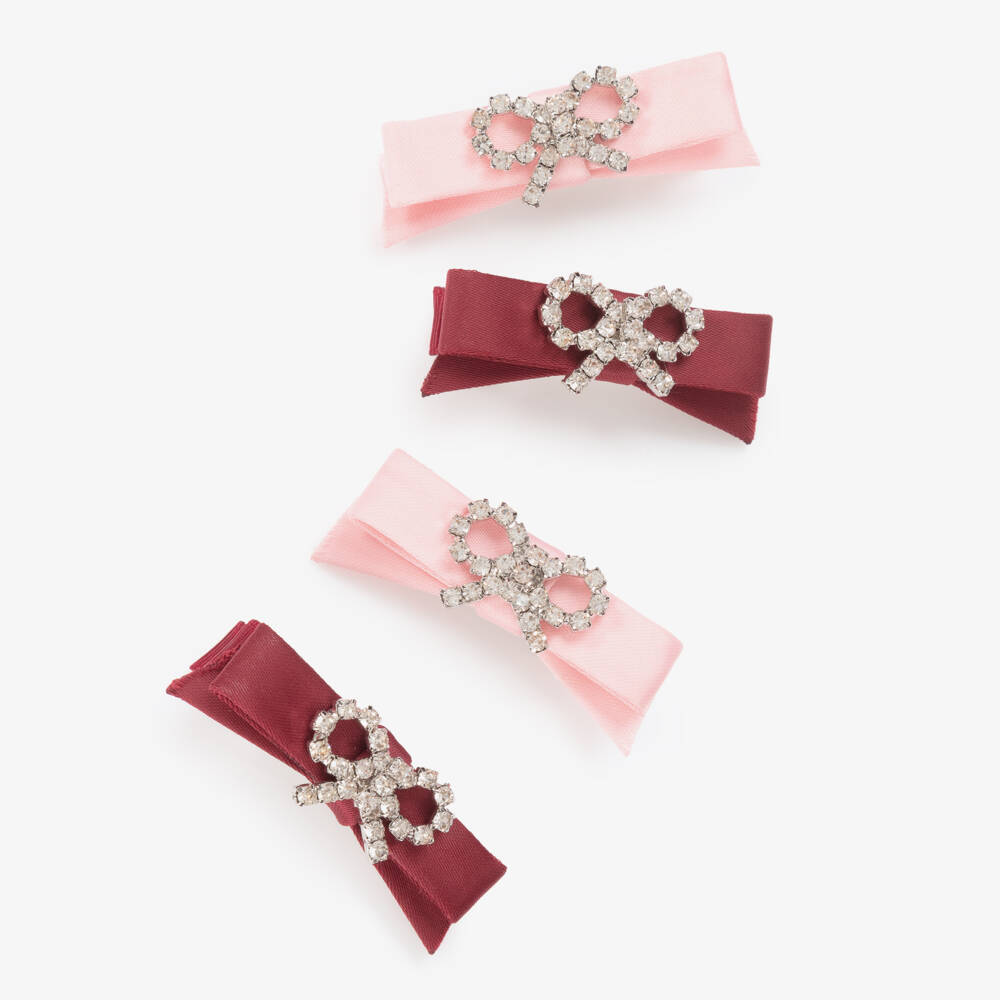 Self-Portrait-Girls Pink & Red Bow Hairclips (4 pack) | Childrensalon Outlet
