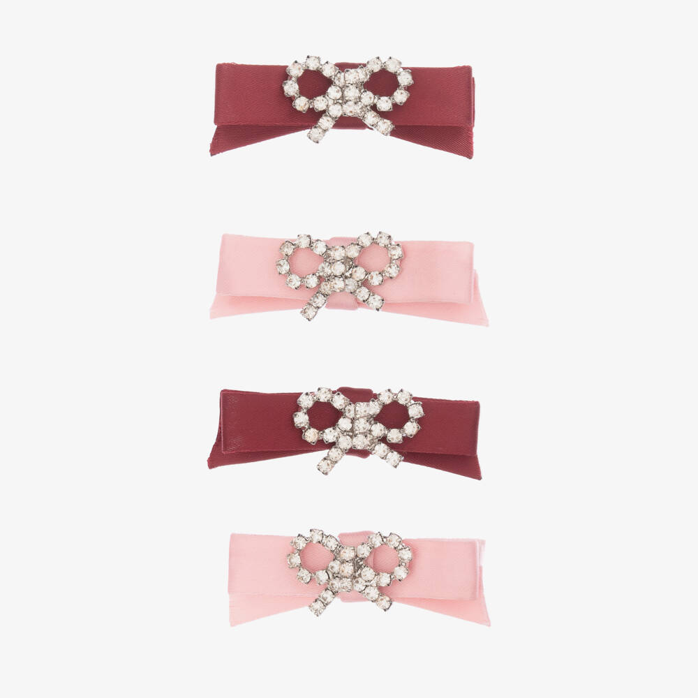Self-Portrait-Girls Pink & Red Bow Hairclips (4 pack) | Childrensalon Outlet