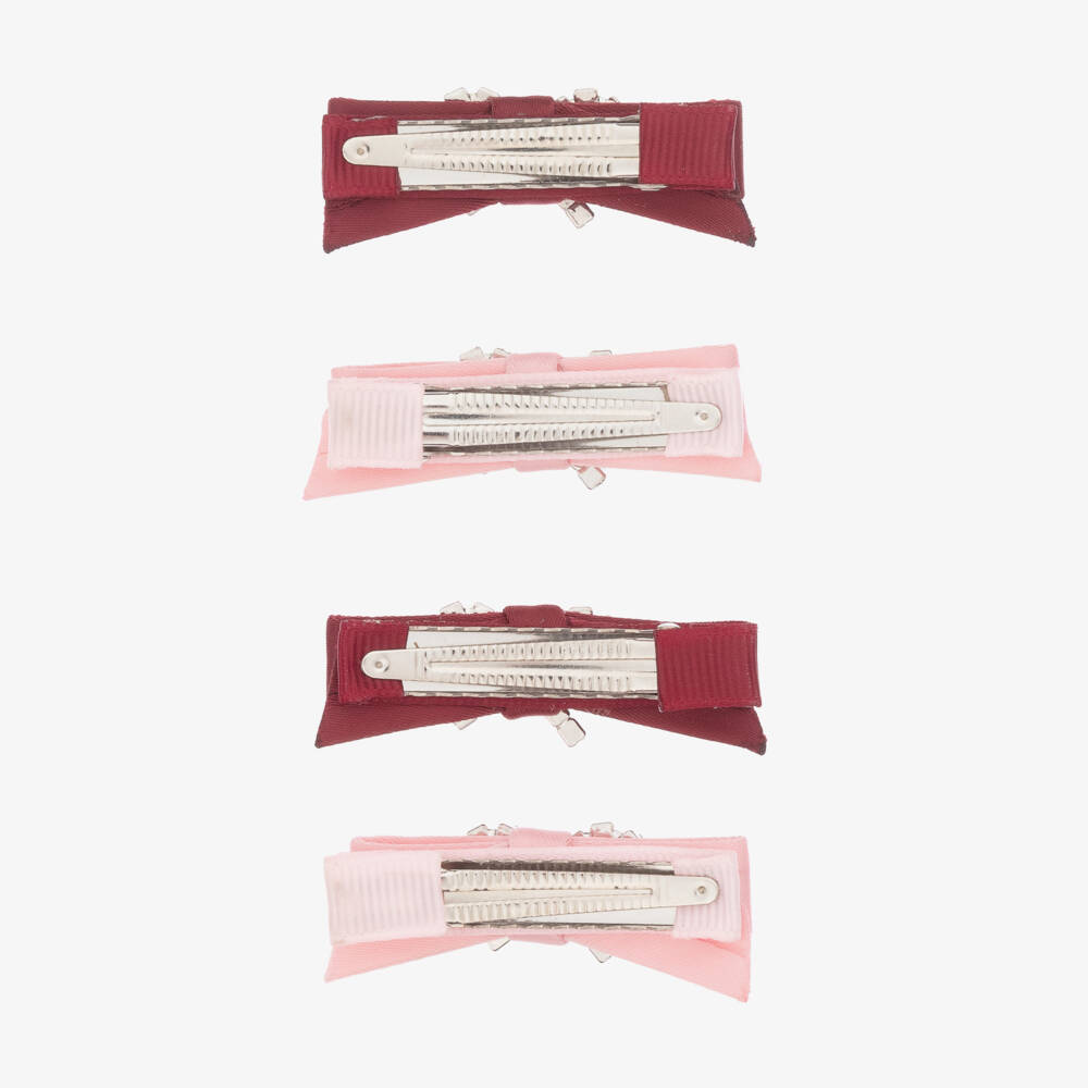 Self-Portrait-Girls Pink & Red Bow Hairclips (4 pack) | Childrensalon Outlet