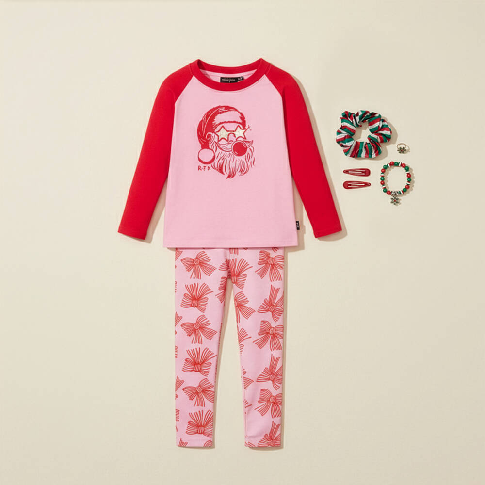Rock Your Baby-Girls Pink & Red Cotton Santa Claus Top | Childrensalon Outlet