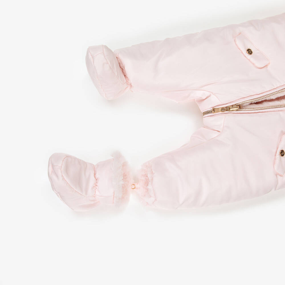 Tartine et Chocolat-Girls Pink Reversible Faux Fur Snowsuit | Childrensalon Outlet
