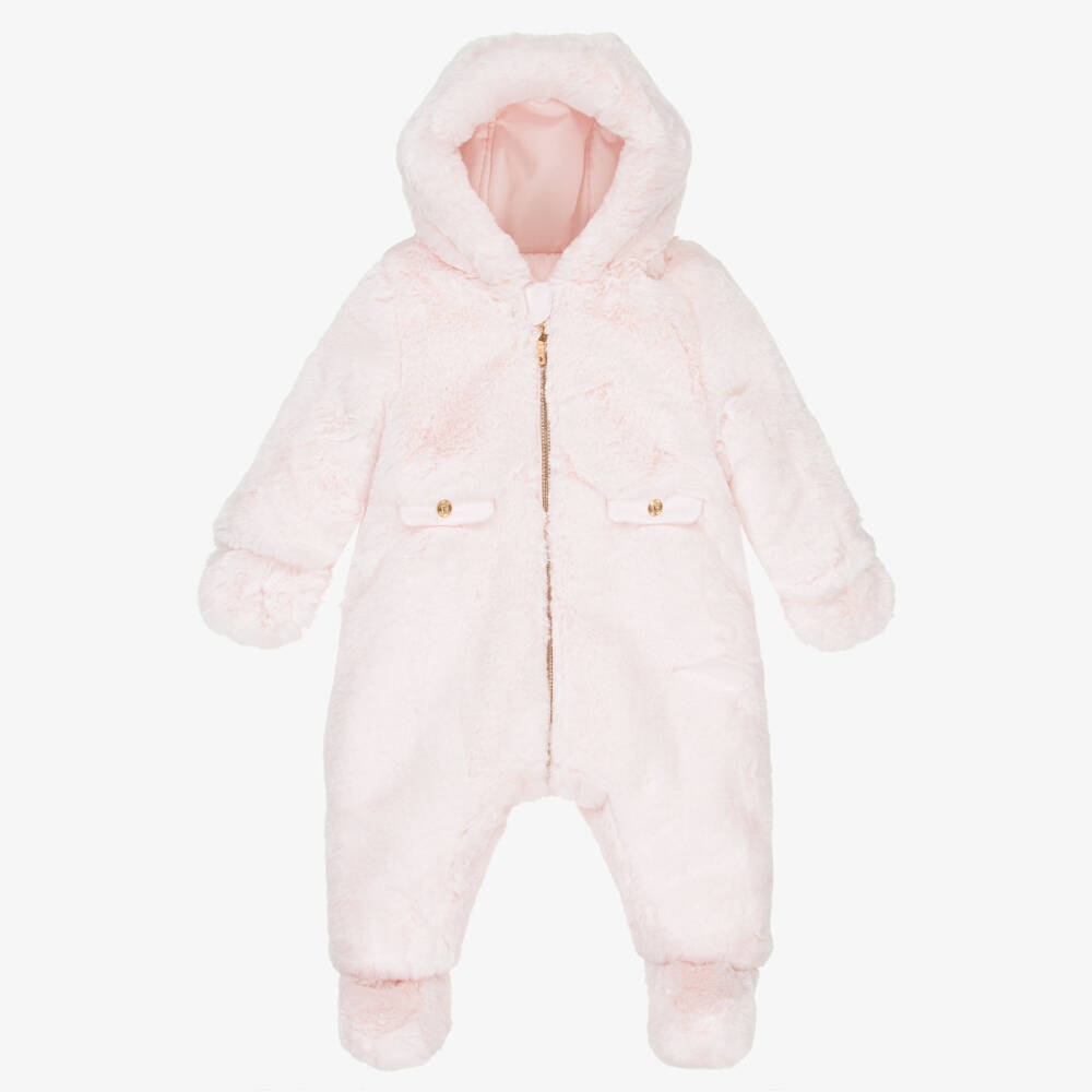 Tartine et Chocolat-Girls Pink Reversible Faux Fur Snowsuit | Childrensalon Outlet