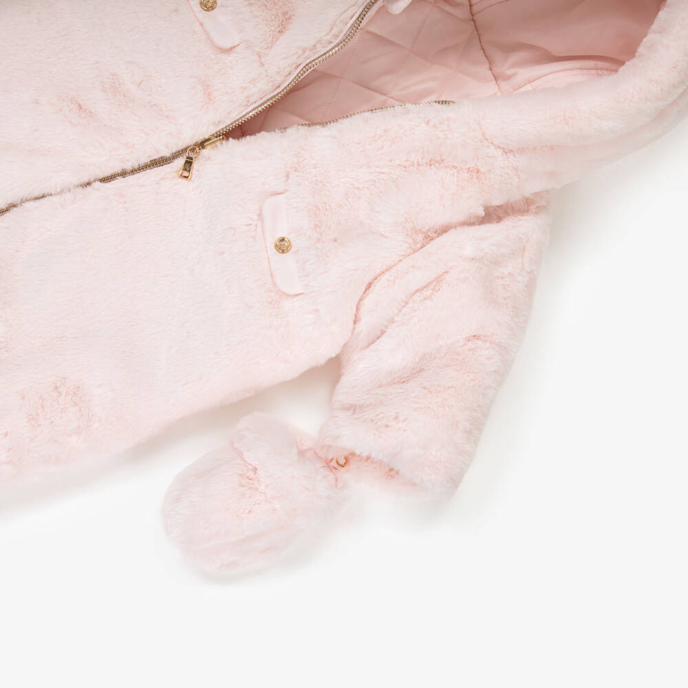 Tartine et Chocolat-Girls Pink Reversible Faux Fur Snowsuit | Childrensalon Outlet
