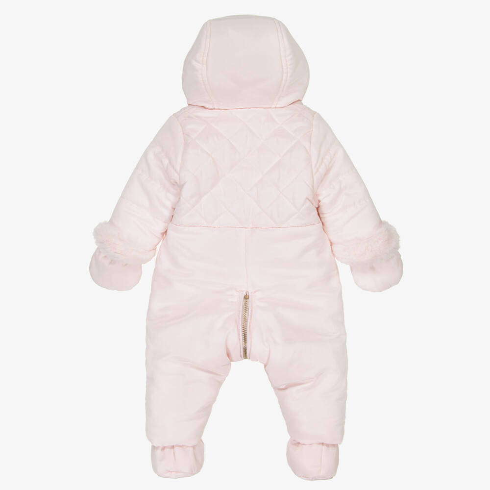 Tartine et Chocolat-Girls Pink Reversible Faux Fur Snowsuit | Childrensalon Outlet
