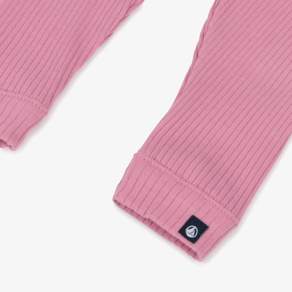 Petit Bateau-Girls Pink Ribbed Cotton Jersey Leggings | Childrensalon Outlet
