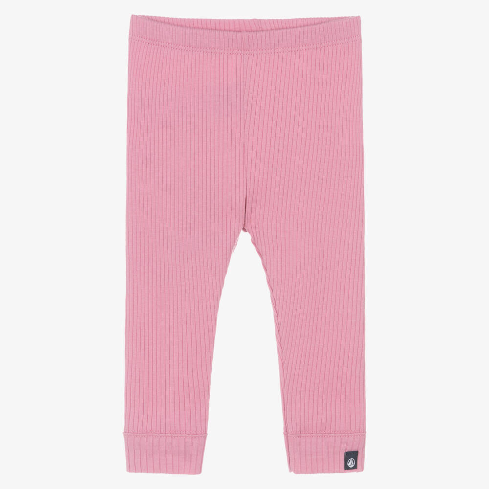 Petit Bateau-Girls Pink Ribbed Cotton Jersey Leggings | Childrensalon Outlet
