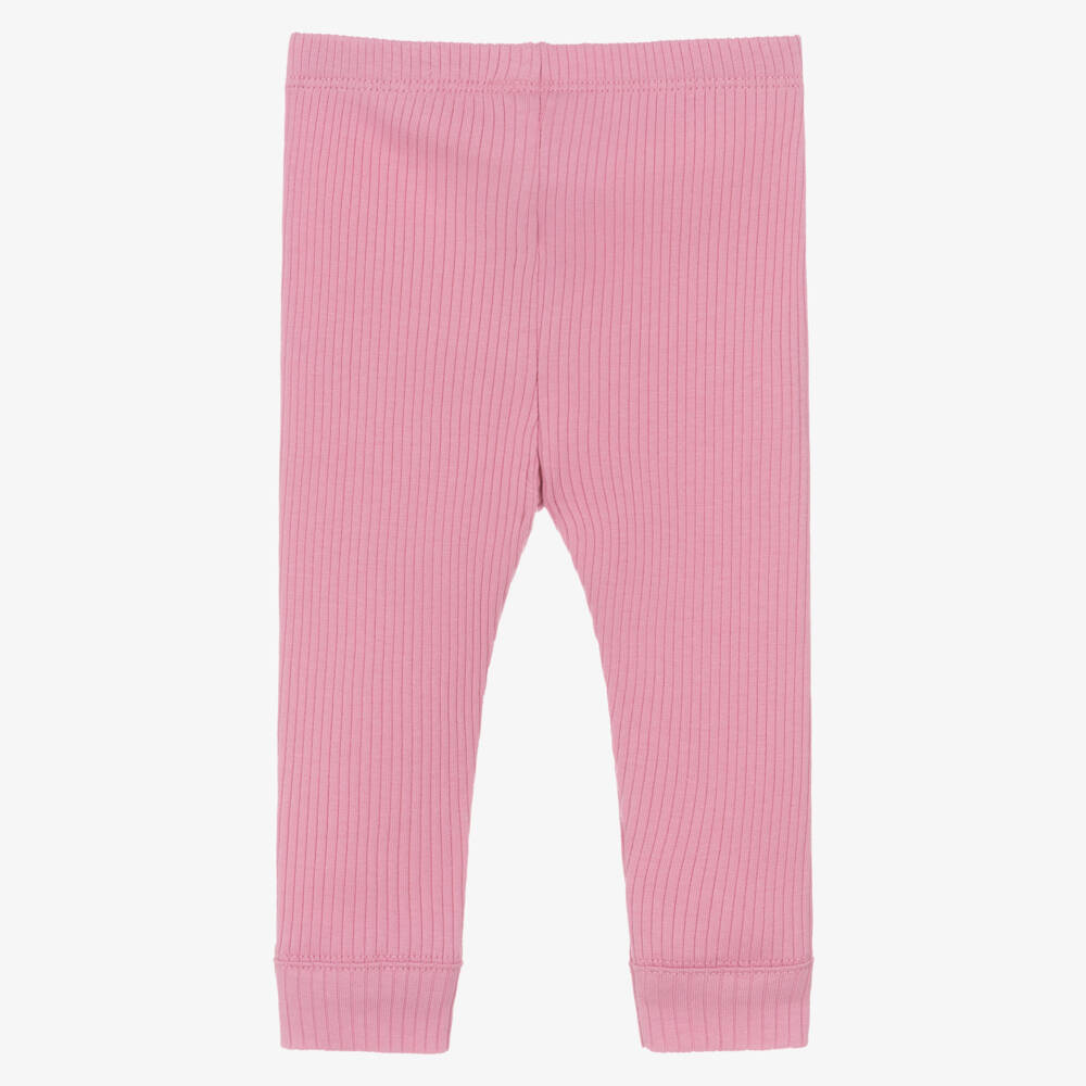 Petit Bateau-Girls Pink Ribbed Cotton Jersey Leggings | Childrensalon Outlet