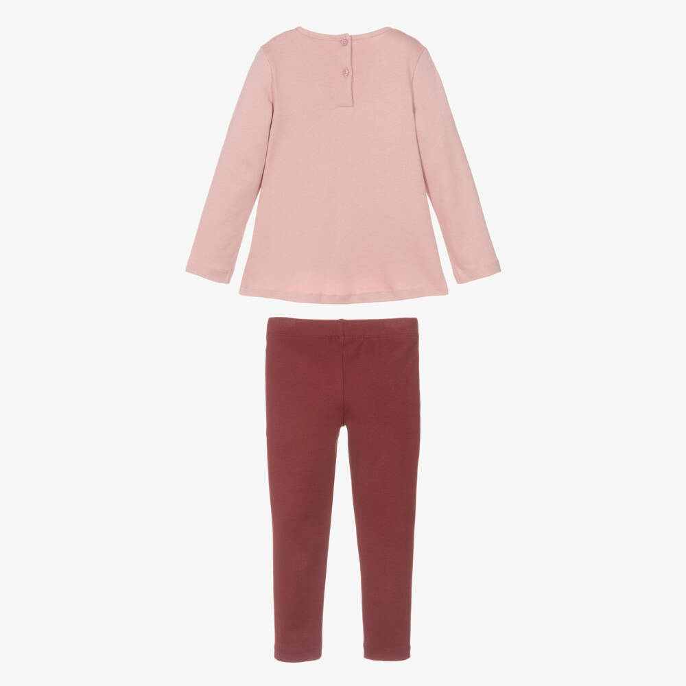iDO-Girls Pink Ribbed Cotton Jersey Leggings Set with Girl Motif | Childrensalon Outlet