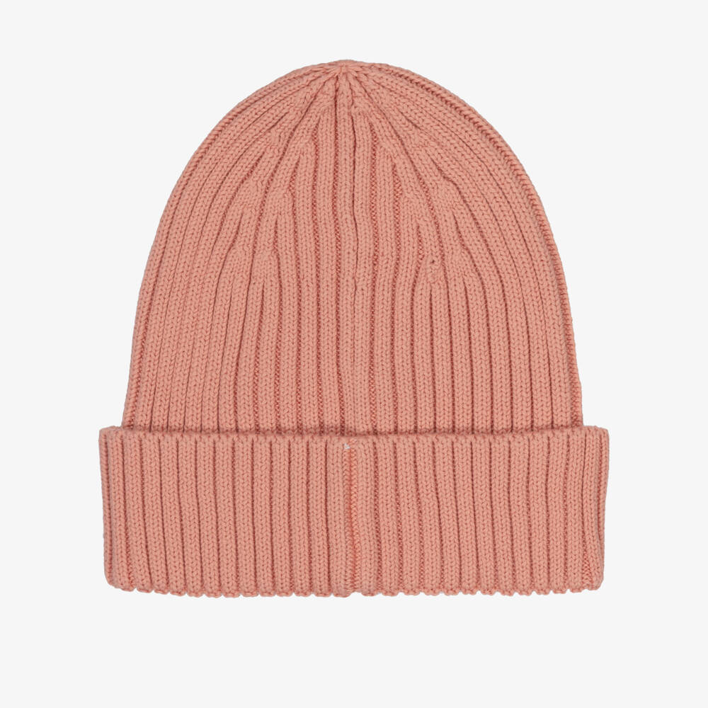 Mini Rodini-Girls Pink Ribbed Knit Beanie Hat | Childrensalon Outlet