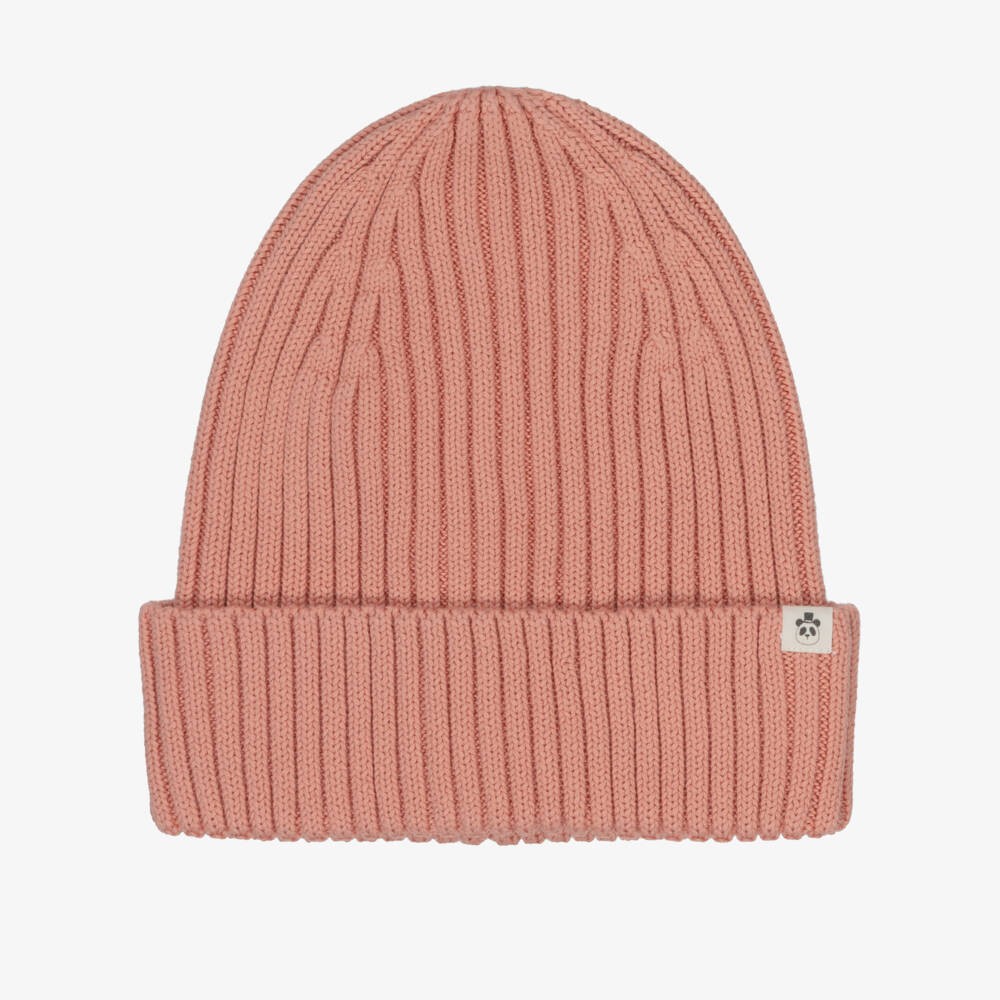 Mini Rodini-Girls Pink Ribbed Knit Beanie Hat | Childrensalon Outlet