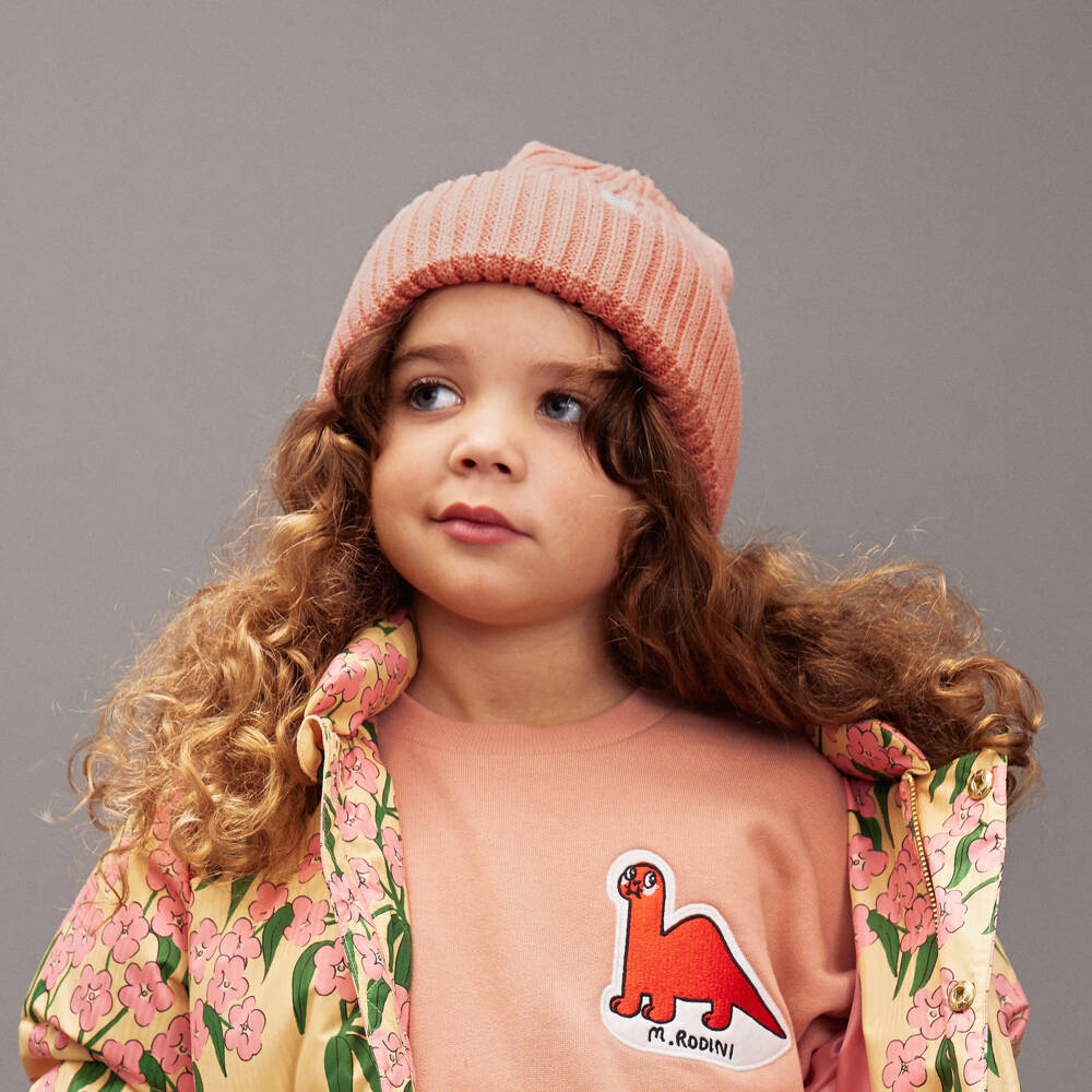 Mini Rodini-Girls Pink Ribbed Knit Beanie Hat | Childrensalon Outlet