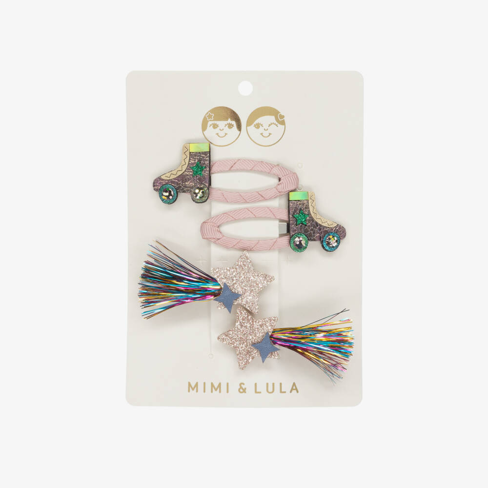 Mimi & Lula-Girls Pink Roller Disco Hair Clips (4 Pack) | Childrensalon Outlet