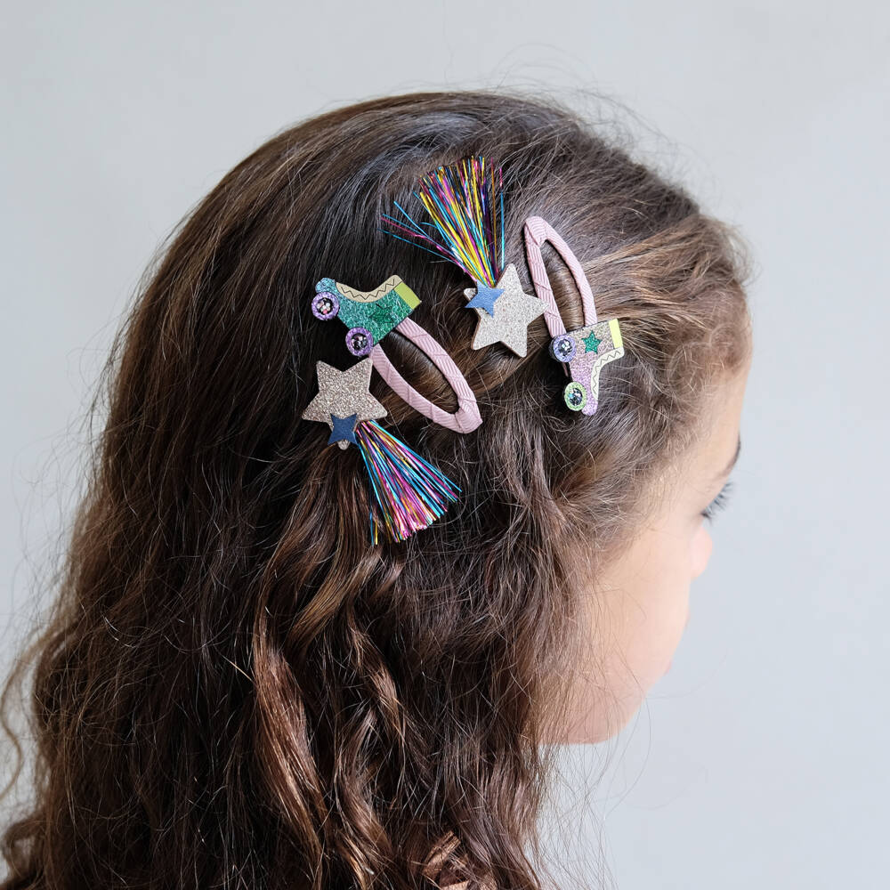 Mimi & Lula-Girls Pink Roller Disco Hair Clips (4 Pack) | Childrensalon Outlet