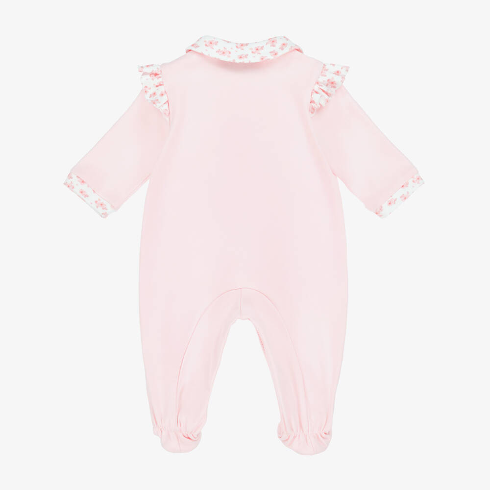 Monnalisa-Girls Pink Roses & Puppy Cotton Babygrow | Childrensalon Outlet