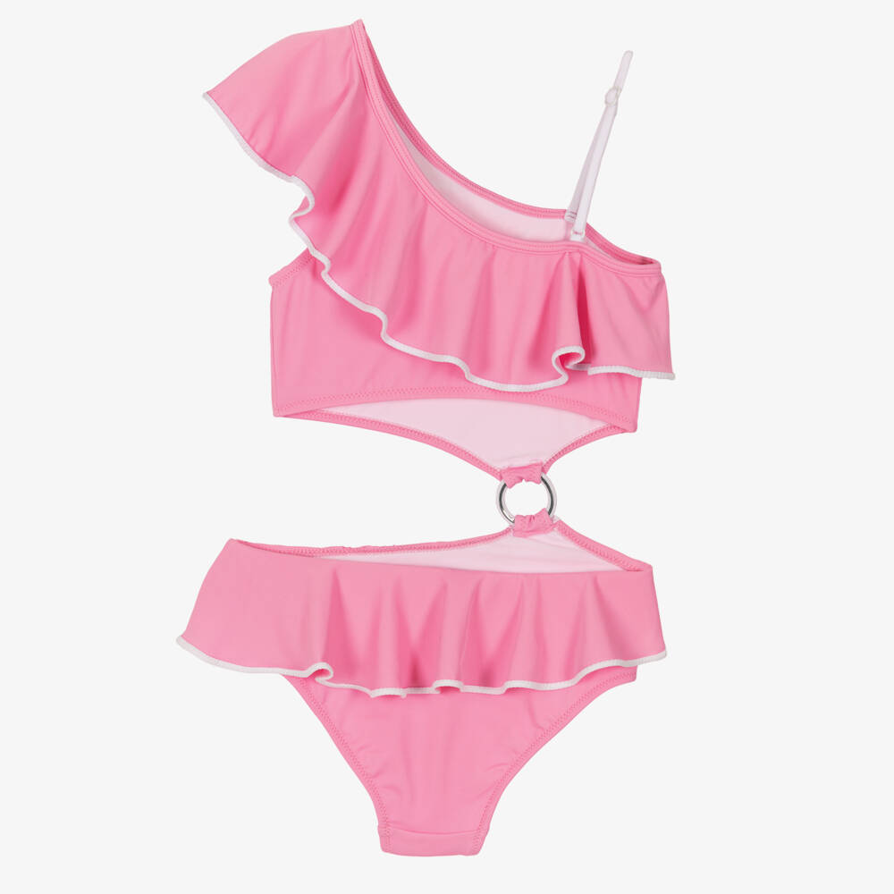 Nessi Byrd-Купальник с асимметричными оборками розовый для девочек | Childrensalon Outlet