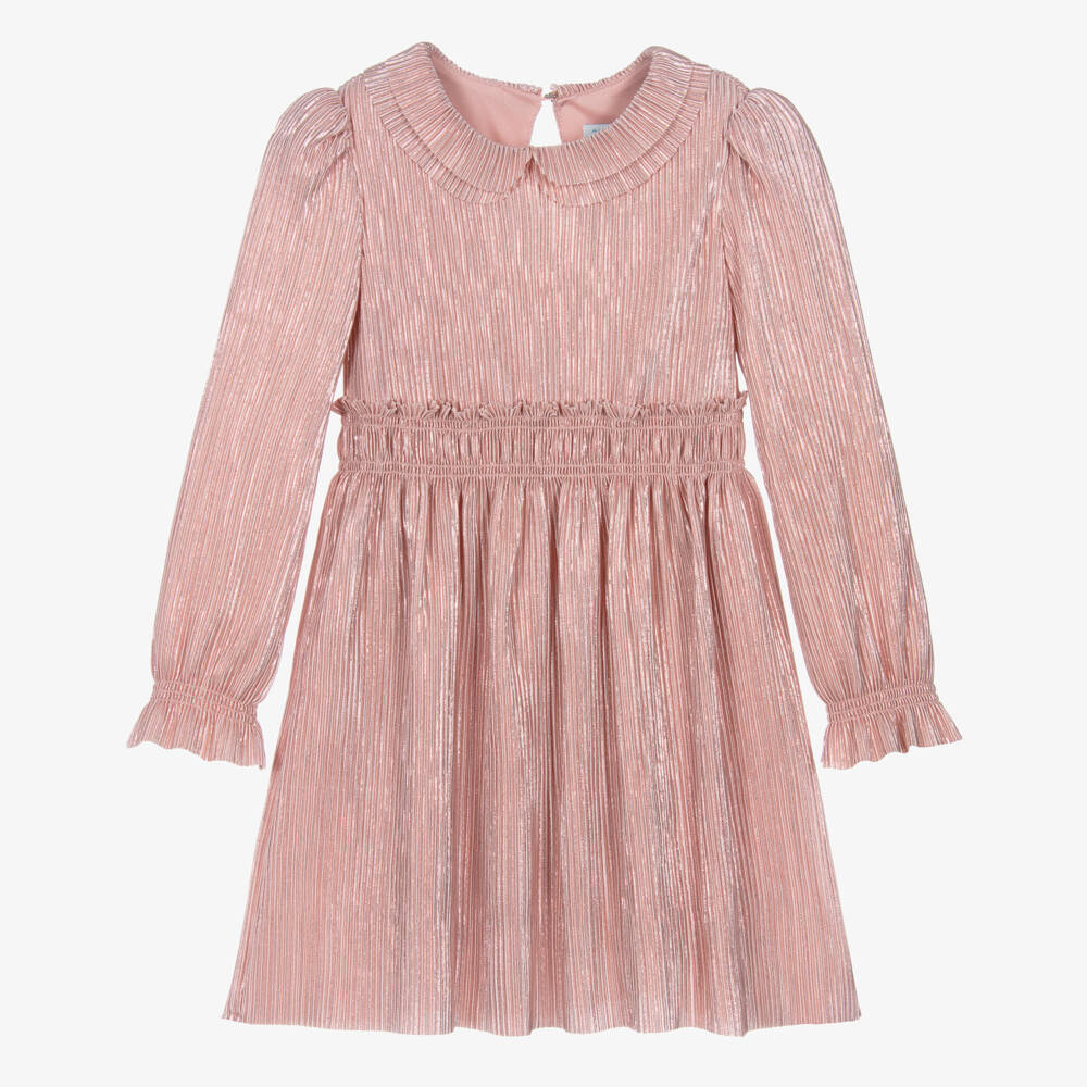 Abel & Lula-Girls Pink Ruffle PlissÃ© Dress  | Childrensalon Outlet
