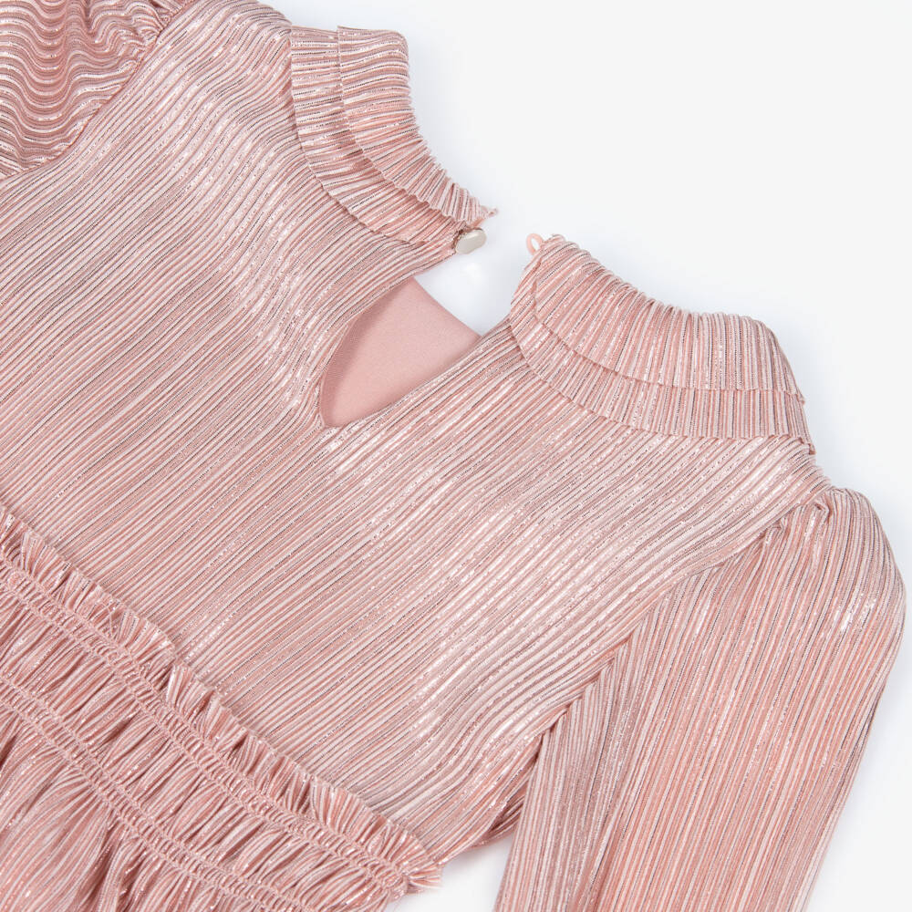 Abel & Lula-Girls Pink Ruffle Plissé Dress | Childrensalon Outlet