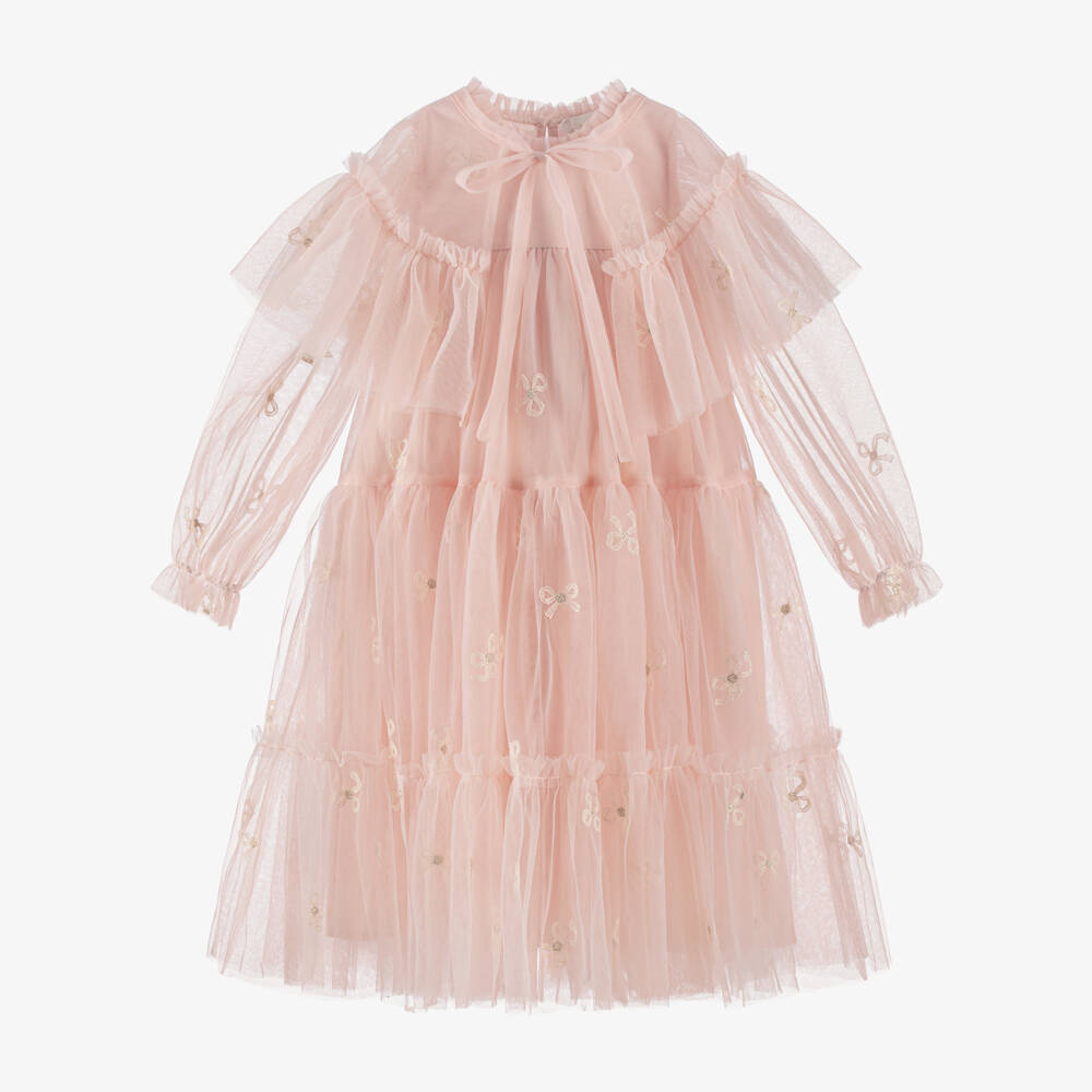 Petite Amalie-Girls Pink Ruffle Tulle Dress & Cape Set | Childrensalon Outlet