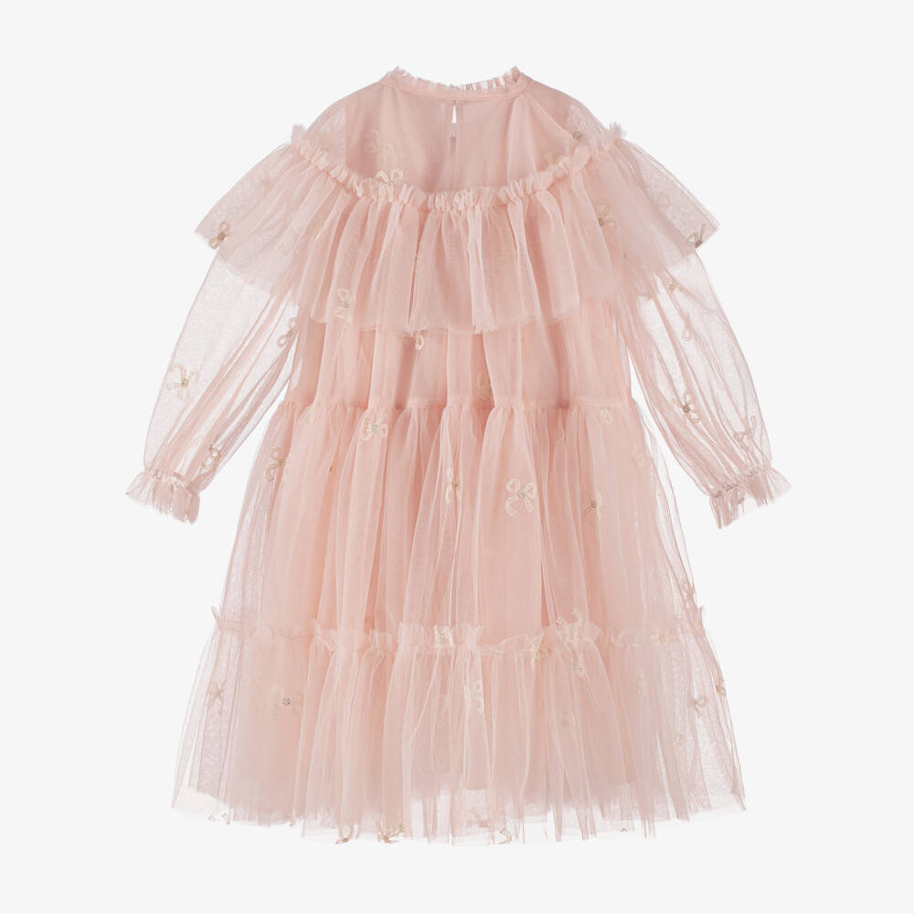 Petite Amalie-Girls Pink Ruffle Tulle Dress & Cape Set | Childrensalon Outlet