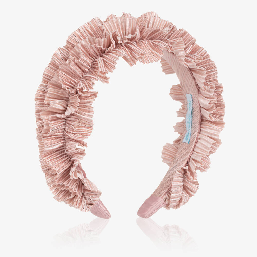 Abel & Lula-Girls Pink Satin Hairband with Pleated Ruffles | Childrensalon Outlet